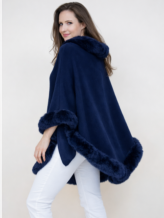 Trimmed Faux Fur Poncho