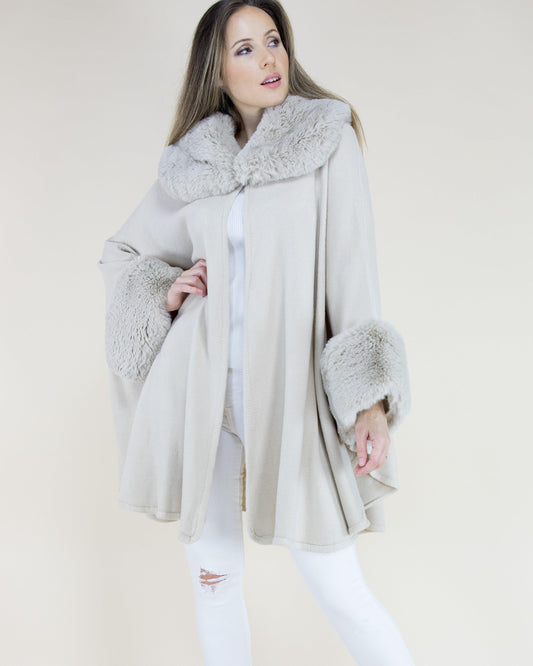 Faux Fur Neck and Sleeve Cape