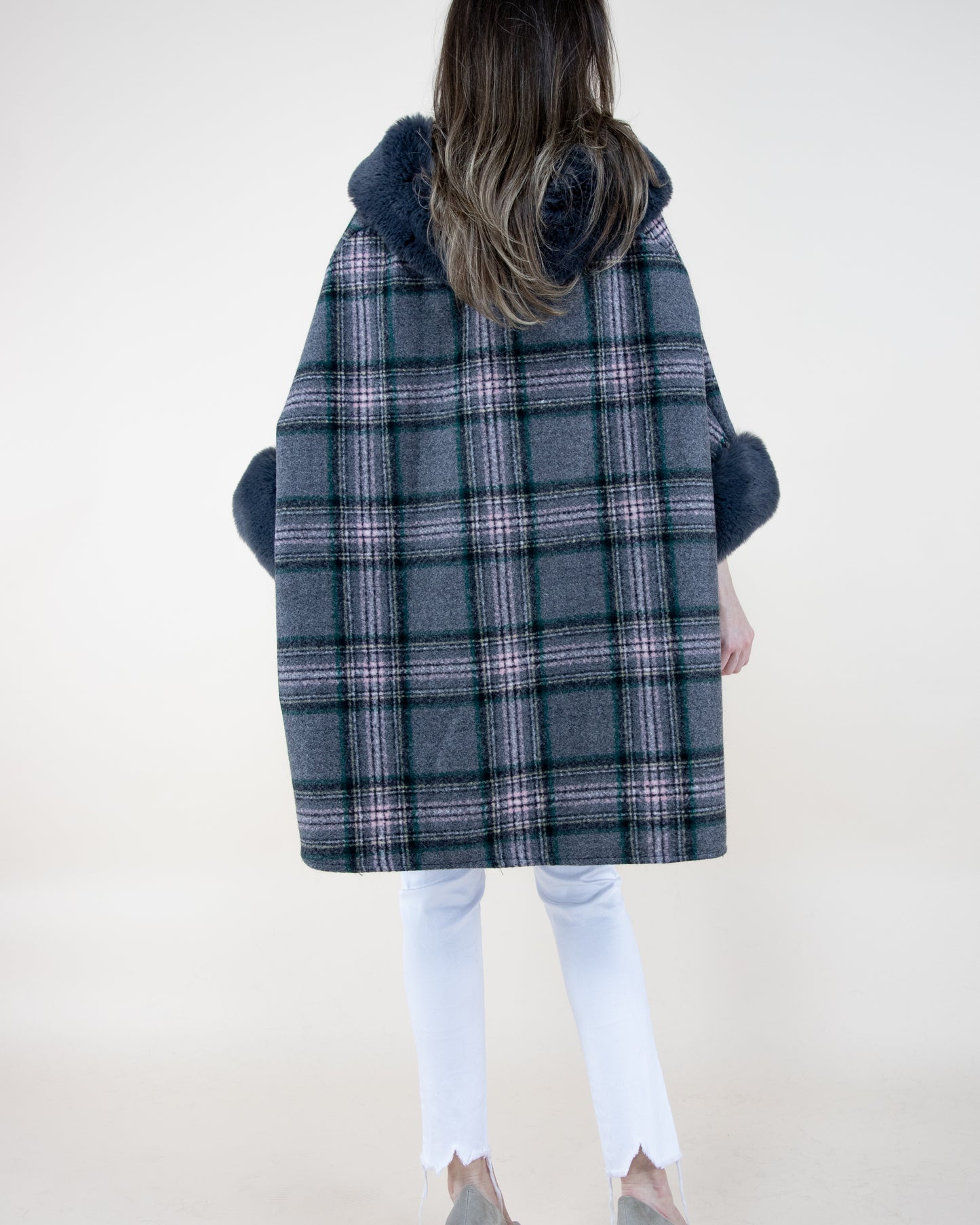 Scotch Plaid Cape w/ Faux Fur Trim