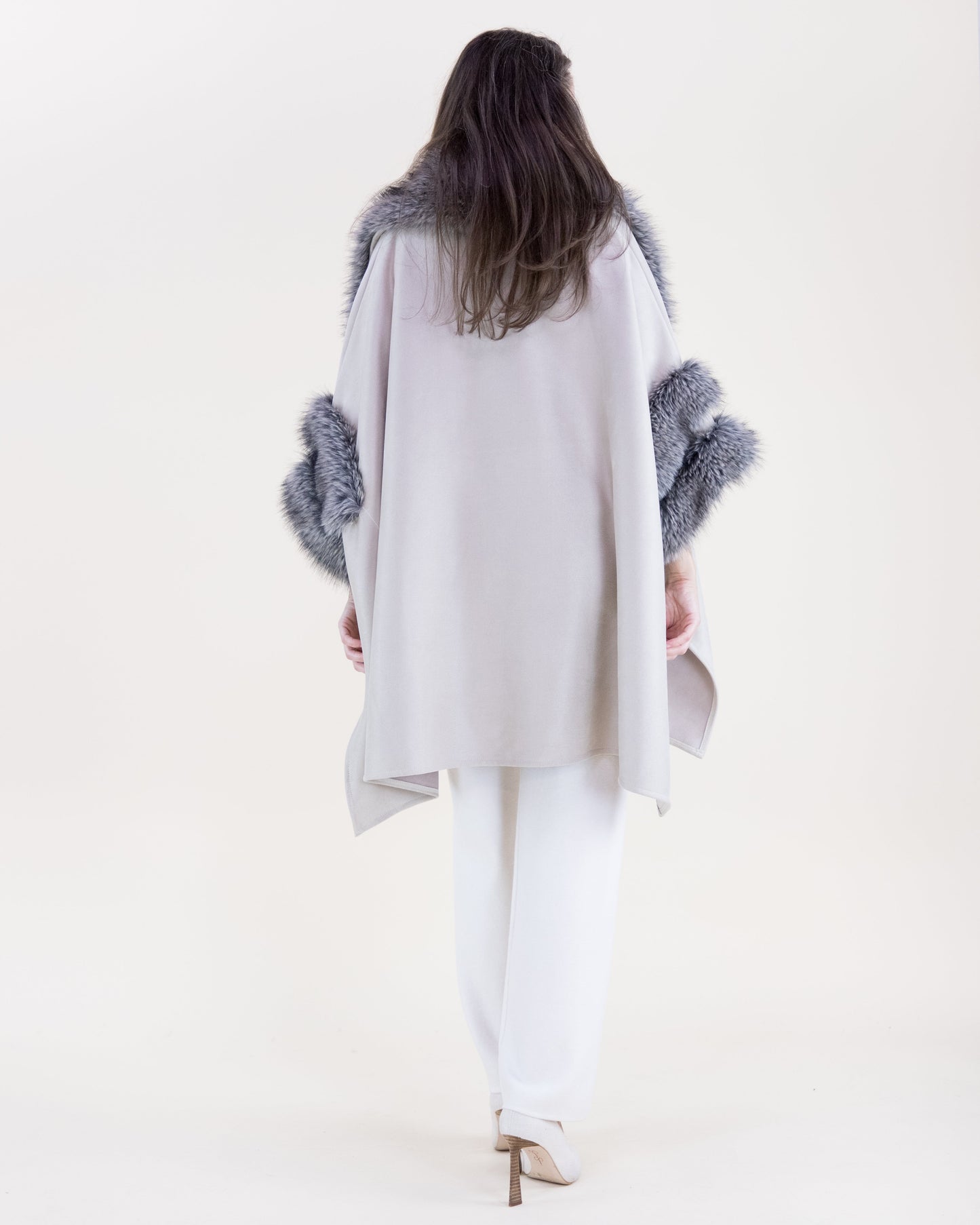 Highland Vegan Fur Toggle Closure Suede Cape