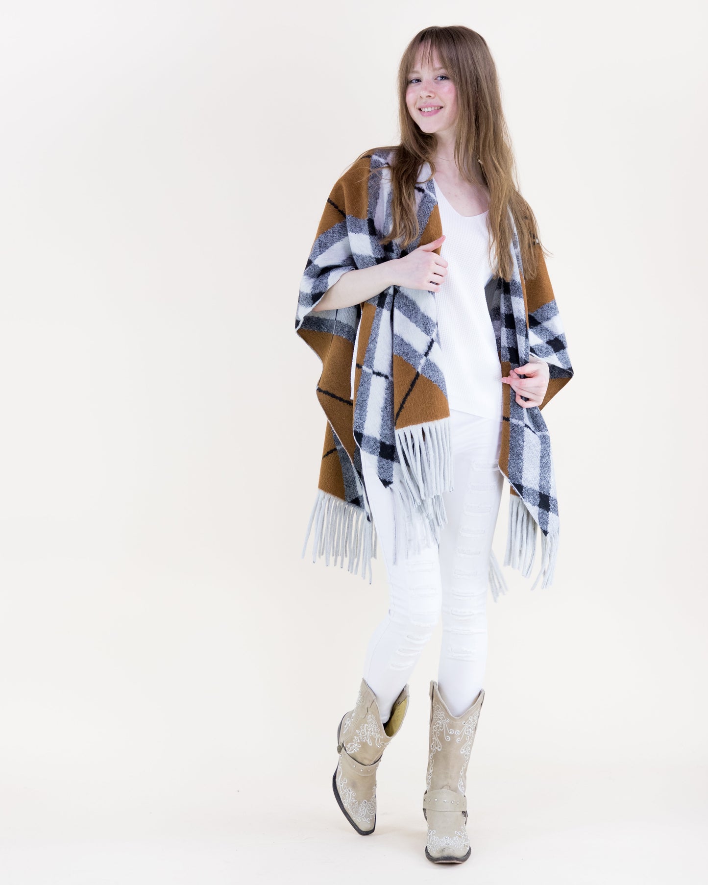 Bold Diagonal Plaid Ruana Wrap