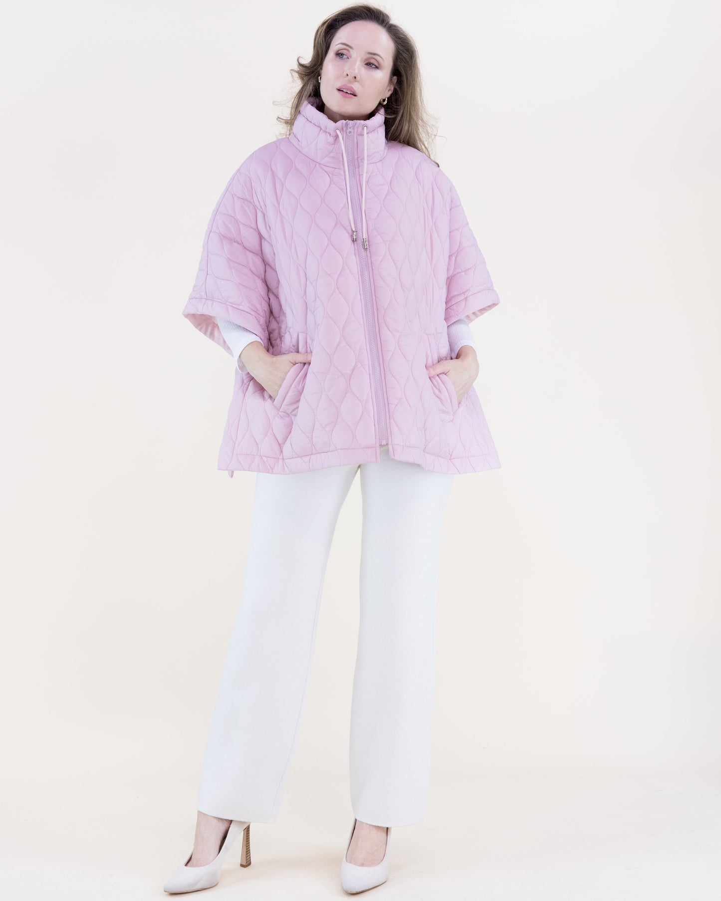 Boxy Funnel Neck Side Snaps Cocoon Puffer Poncho