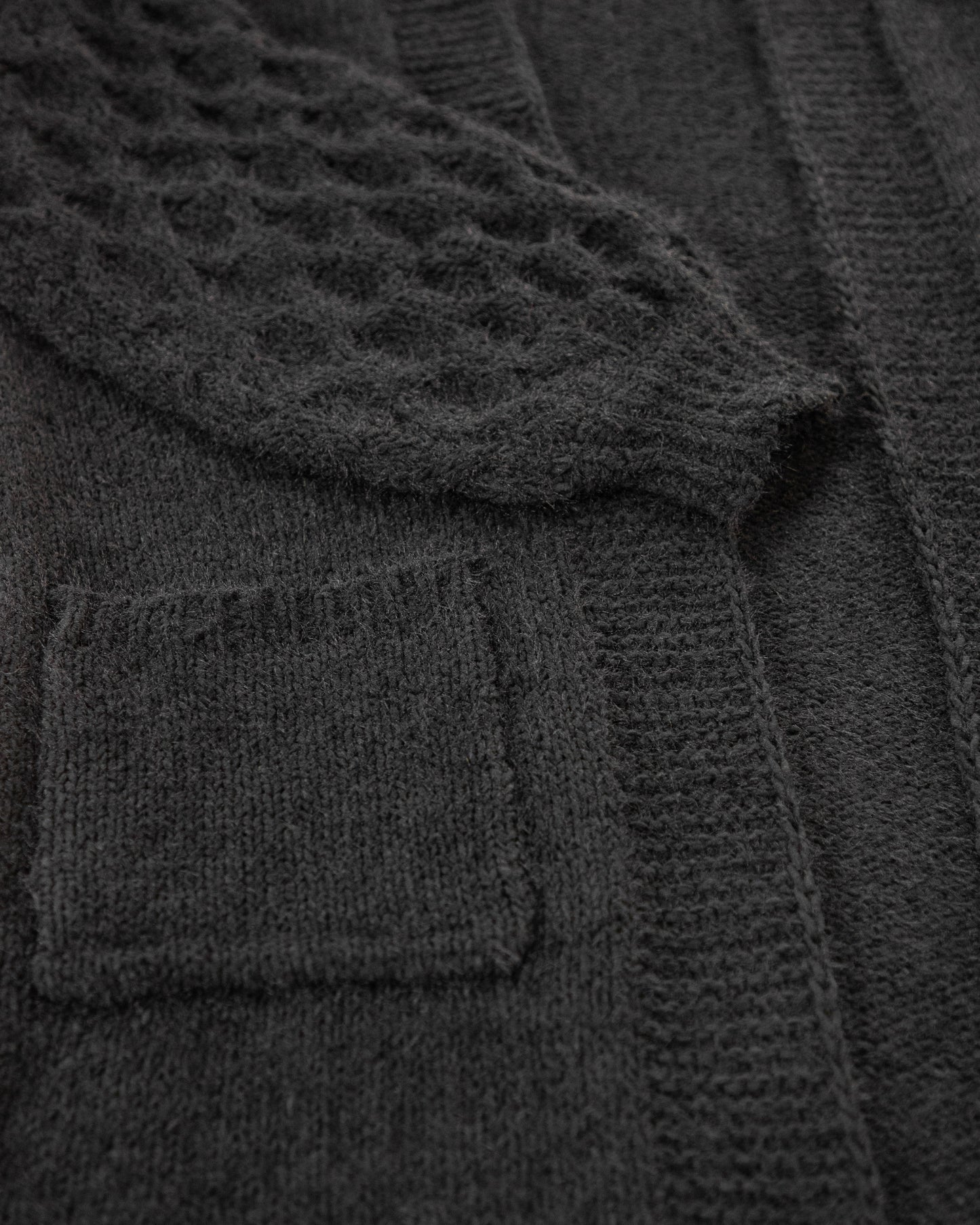 Long Open Pocket Cardigan w/ Braid Knitted Sleeves