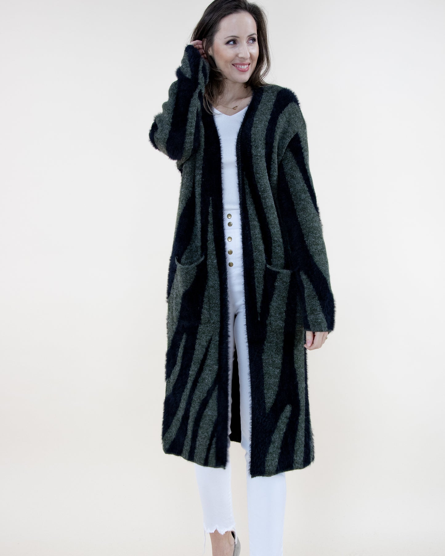 Marble Swirl Pattern Cardigan w/ Pockets - (S/M, L/XL)