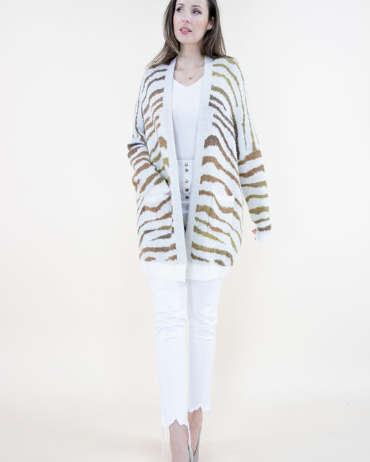 Tiger Print Cardigan with Pockets