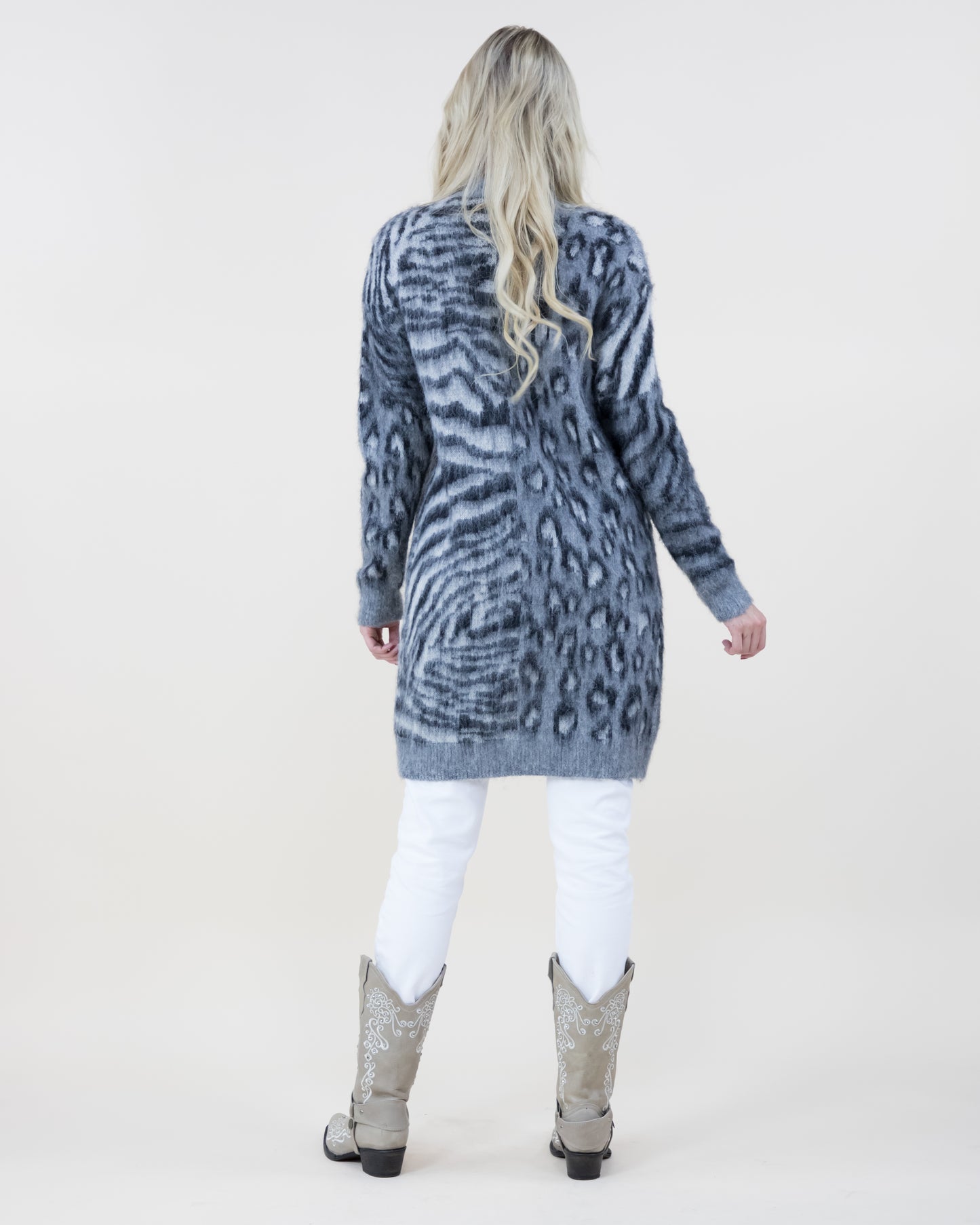 Mixed Animal Print Eyelash Cardigan