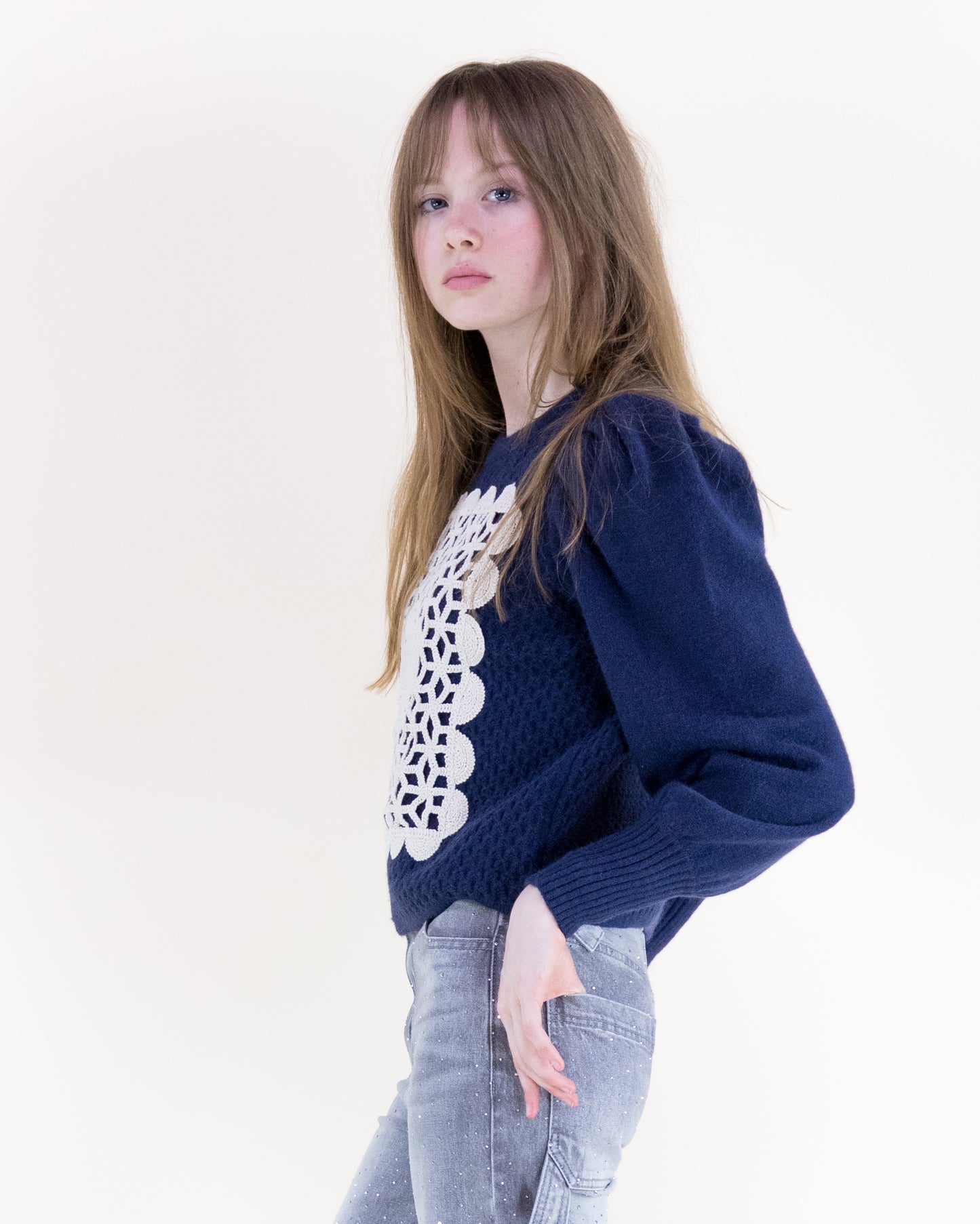 Crochet Square Bishop Sleeves Sweater