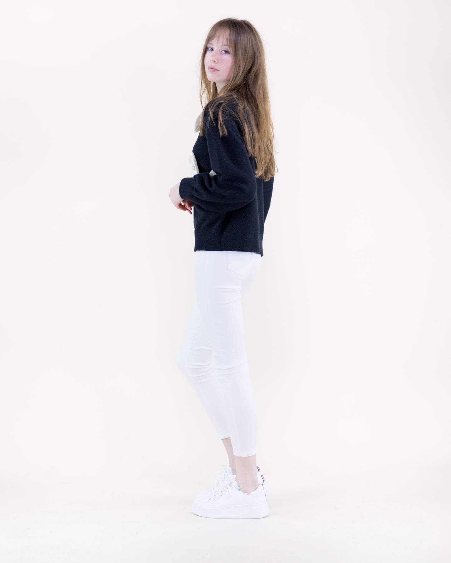 Bold Bloom Appliqué Crew Neck Sweater