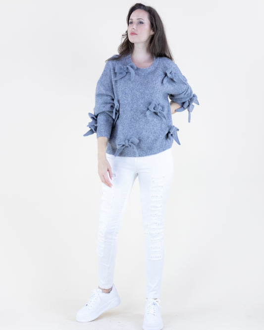 Softest Heathered Bowtie Crew Neck Cropped Sweater