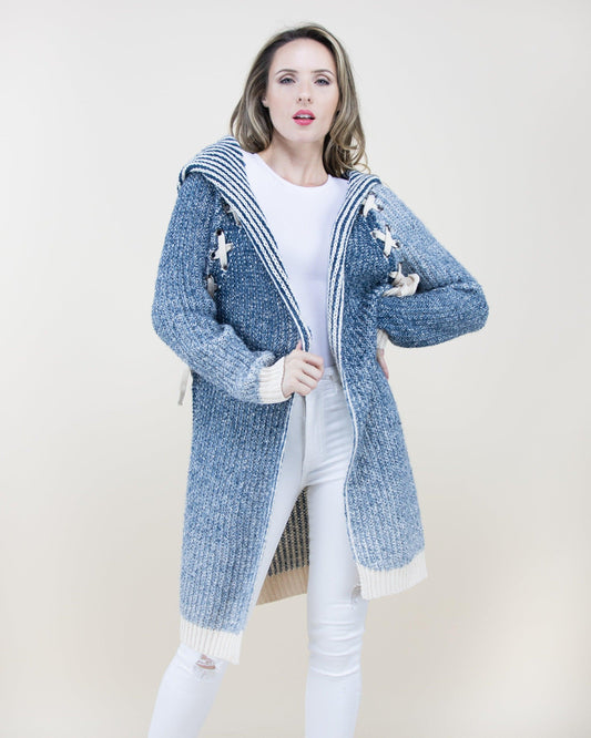 Long Cardigan Laced Shoulder w/ Hood