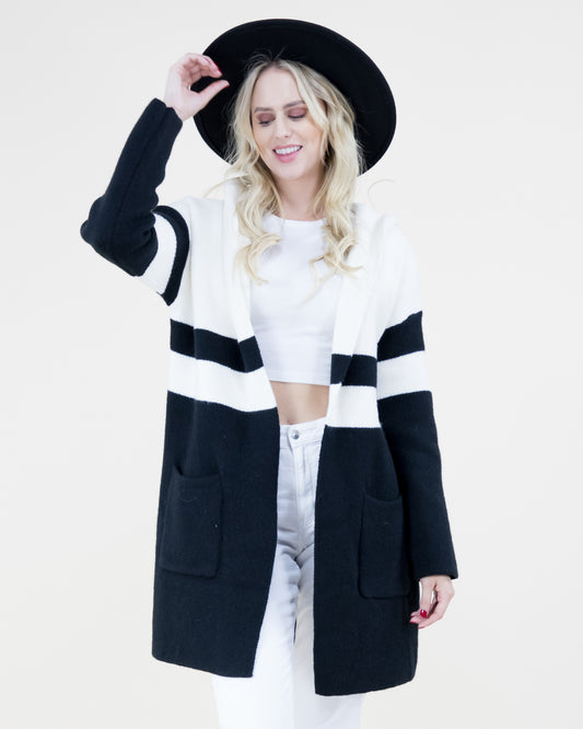 Mid Stripe Open Knit Cardigan Hoodie