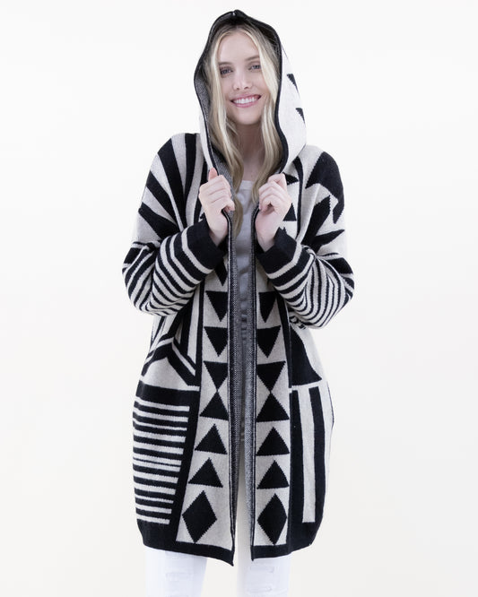 Comfy & Oversized Geometric Hooded Cardigan
