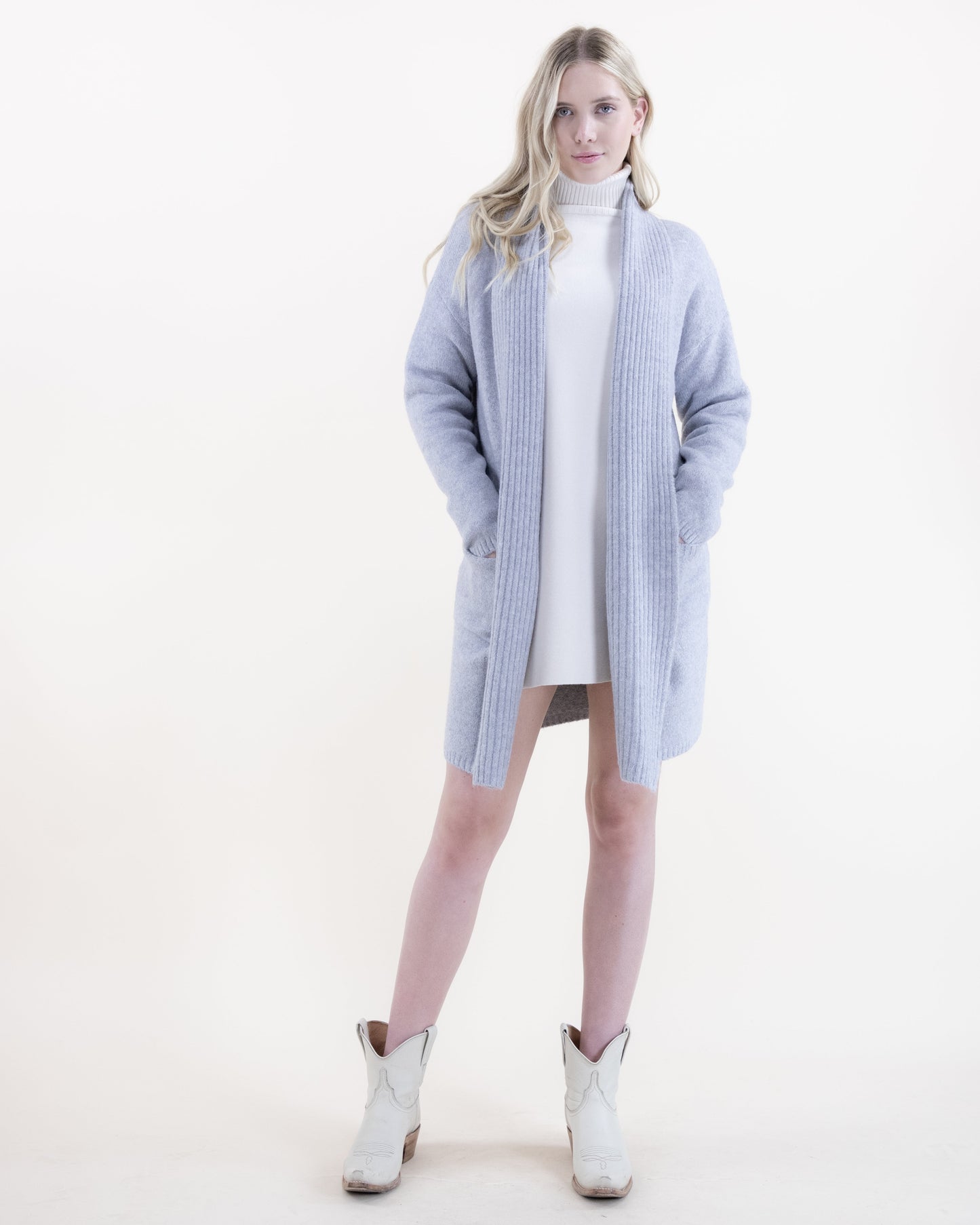 Ribbed Shawl Collar Cardigan w/ Front Pockets