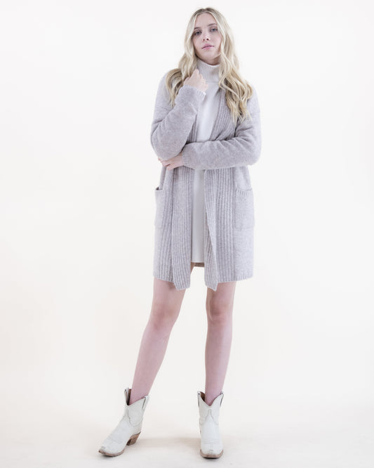 Ribbed Shawl Collar Cardigan w/ Front Pockets