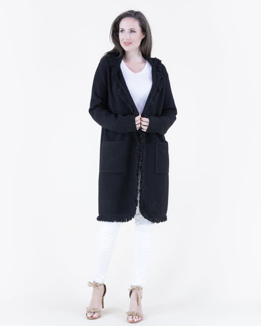 Fringe Lapel Heather Coatigan