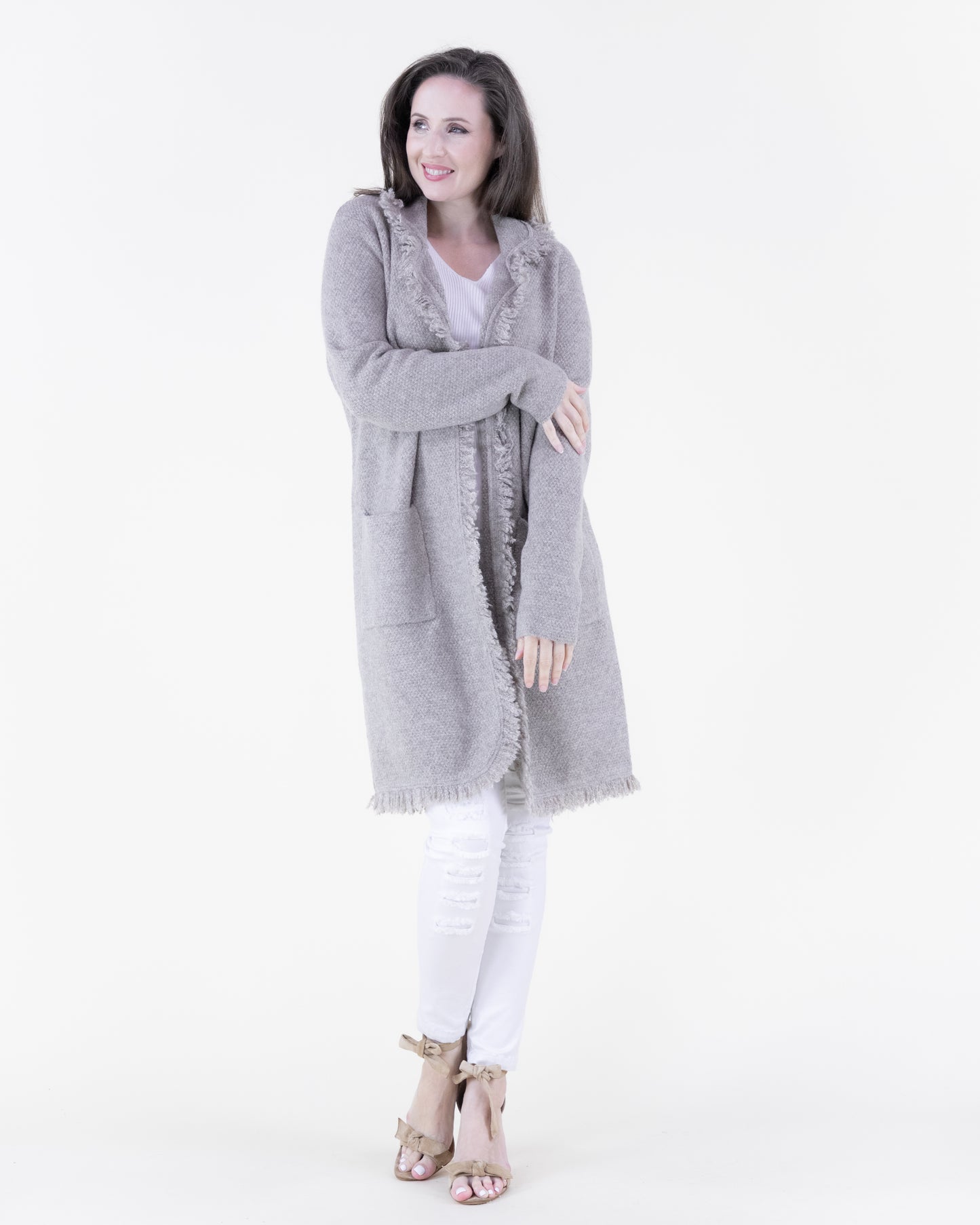 Fringe Lapel Heather Coatigan