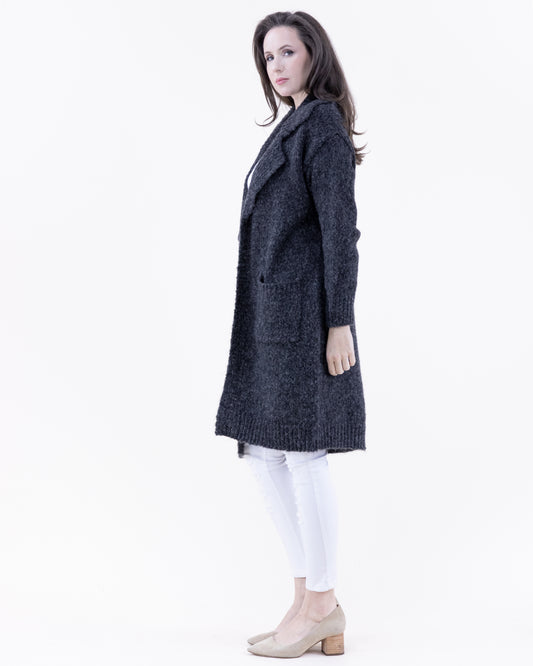 Ribbed Notch Lapel Heather Coatigan - (S/M, L/XL)