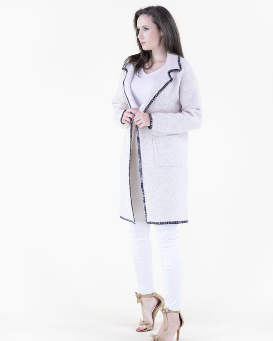 Notch Lapel Seam Stitch Open Cardigan