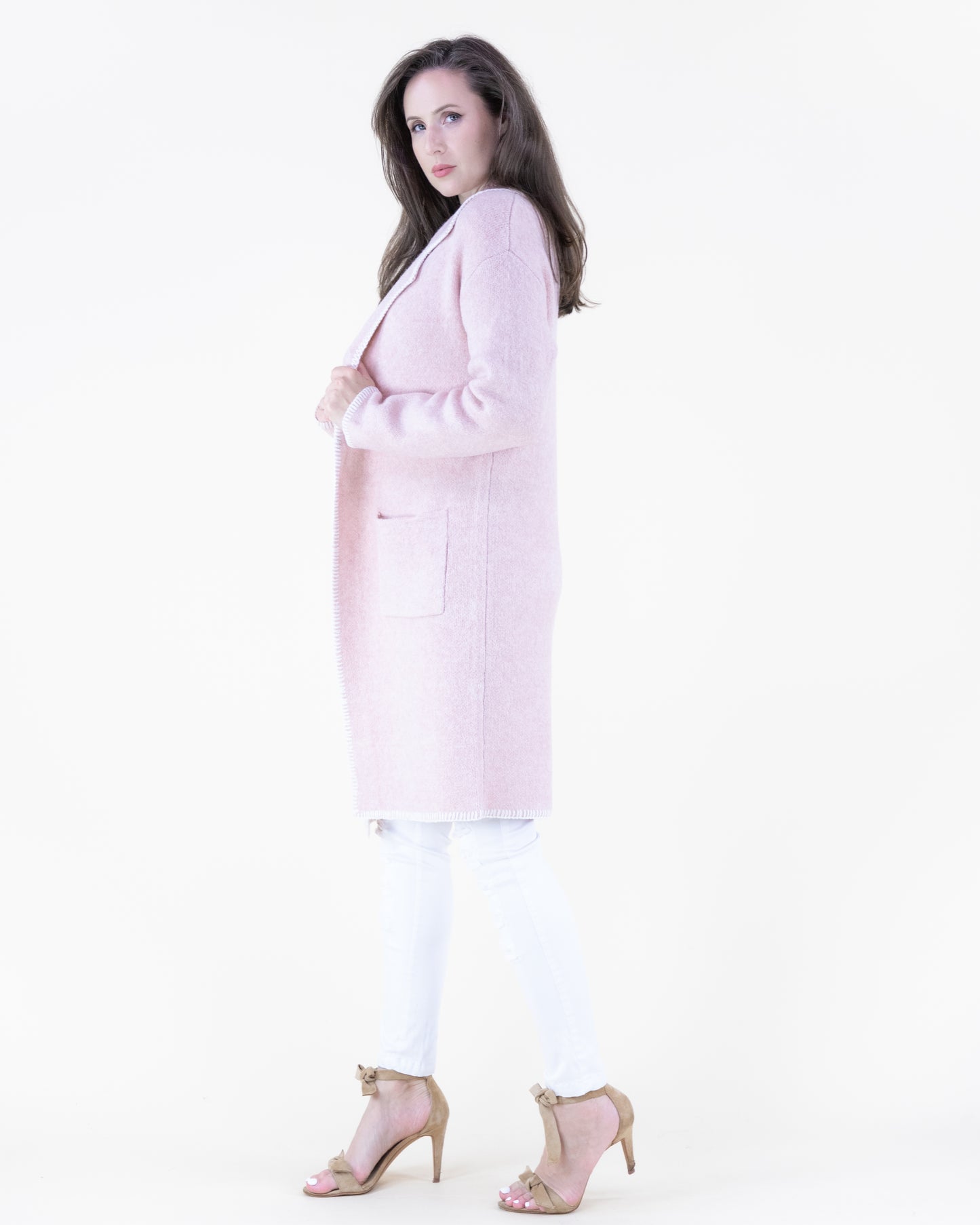 Notch Lapel Seam Stitch Open Cardigan