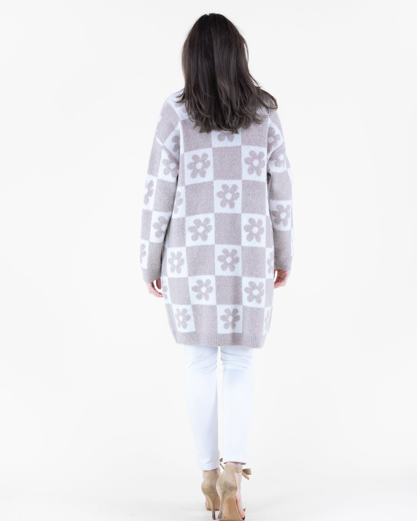 Retro Flower Checkered Open Cardigan