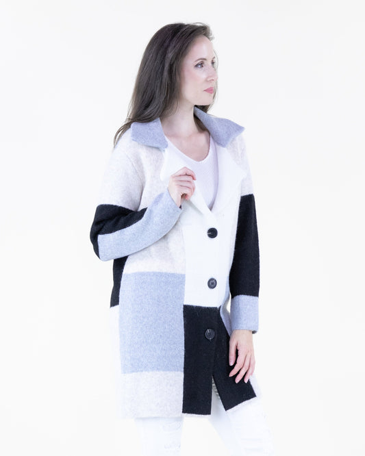 Softest Heather Color Blocked Coatigan Buttons