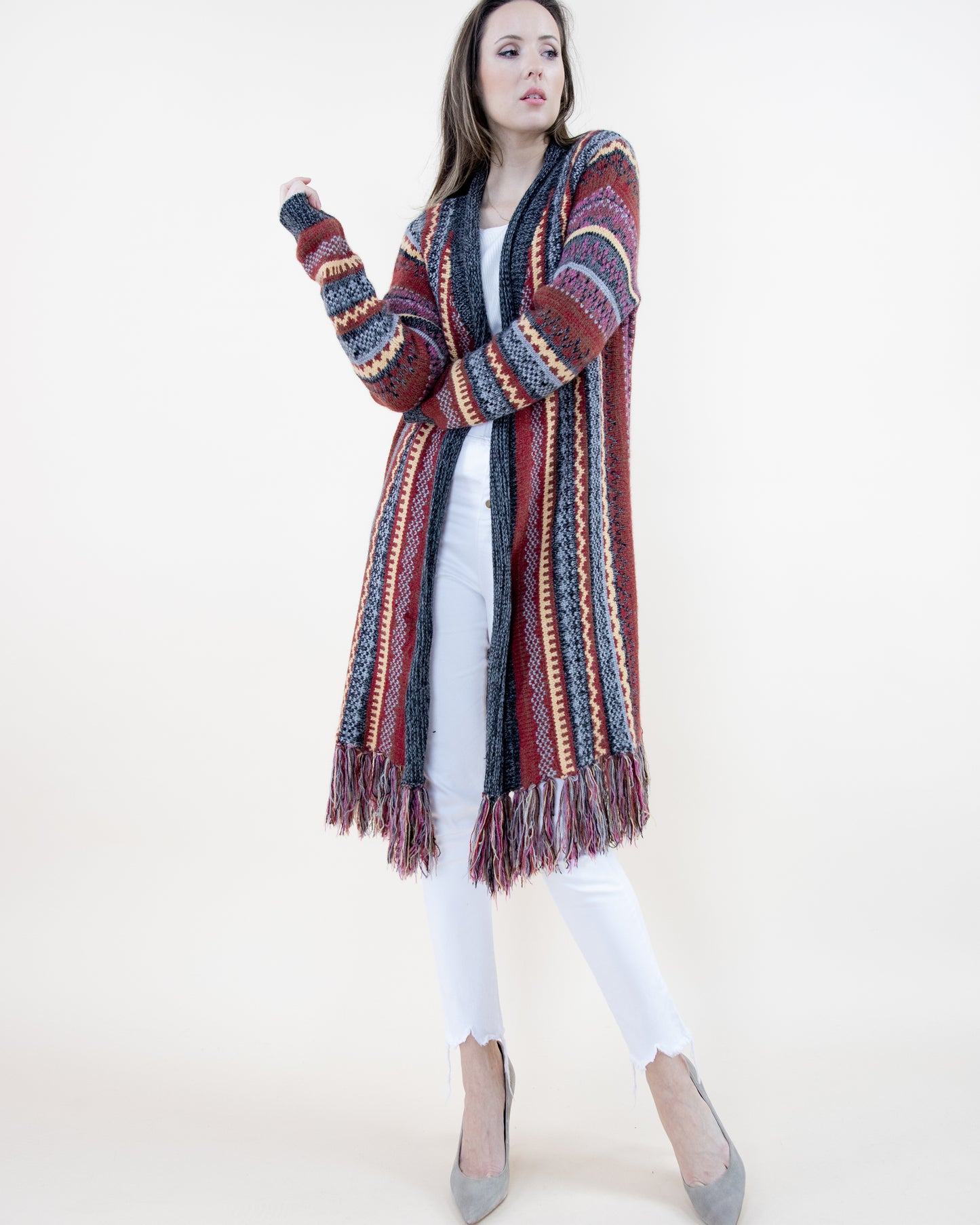Bohemian Tribal Stripe Cardigan w/ Fringe