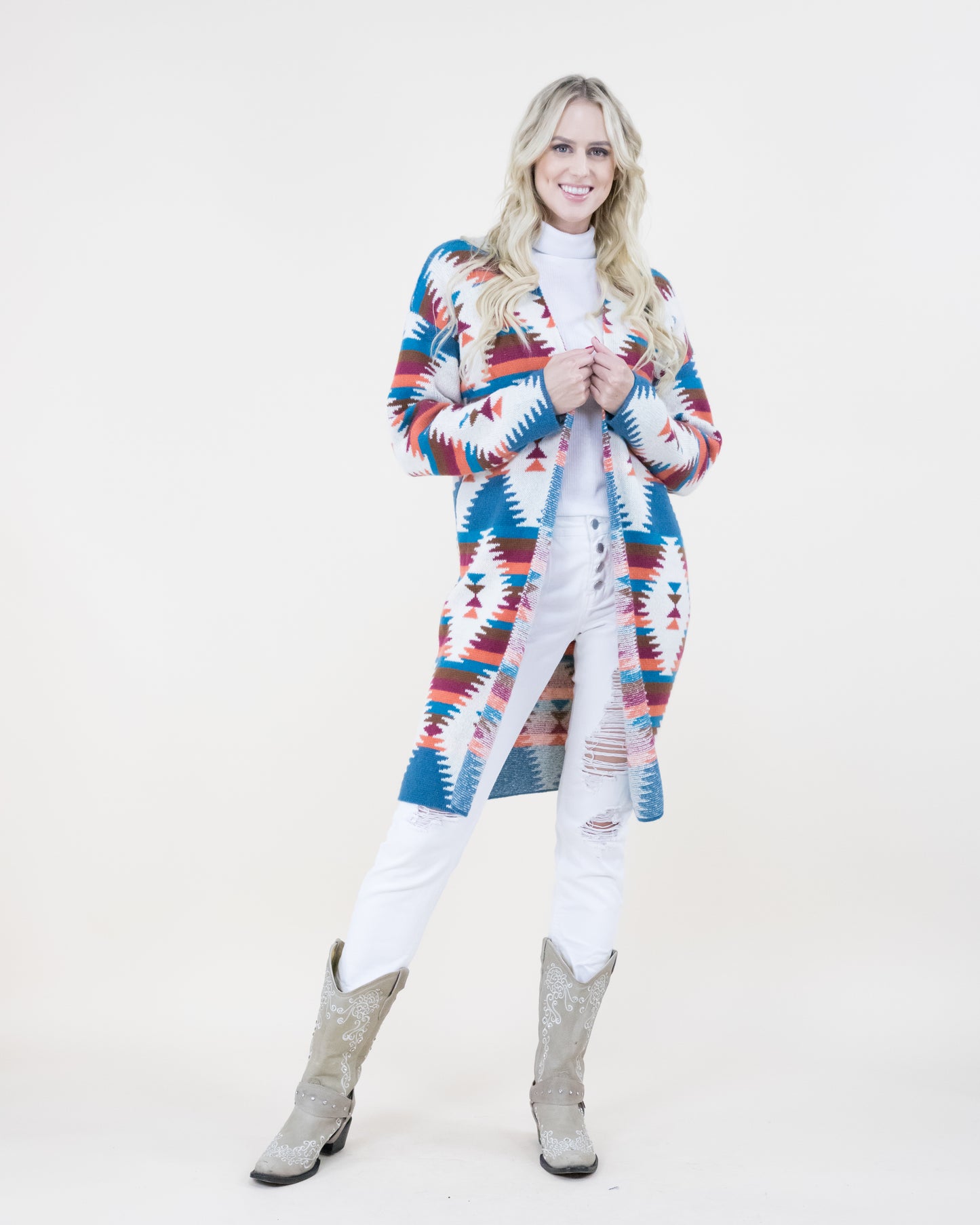 Diamond Pattern Aztec Print Cardigan