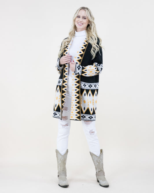 Geometric Trim Tribal Print Cardigan