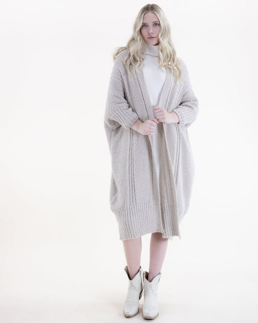 Perl Stitch Duster w/ Vertical Ribbed Stitch Details