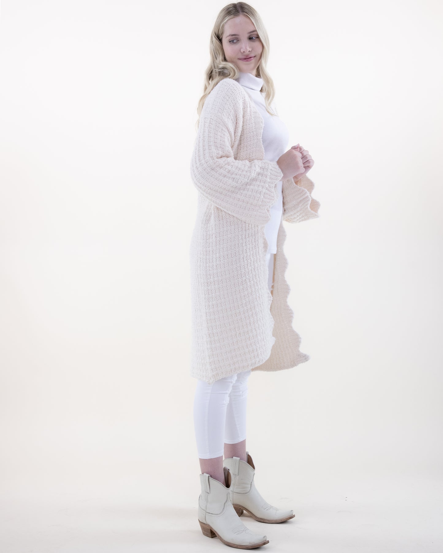 Tile Stitch Duster w/ Ribbed Scalloped Hems