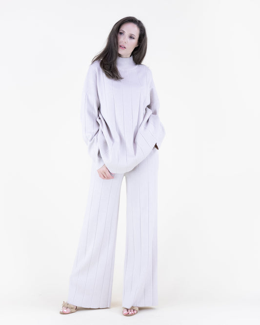 Warm Tone Wide Ribbed Knitted Pants - S/M, L/XL