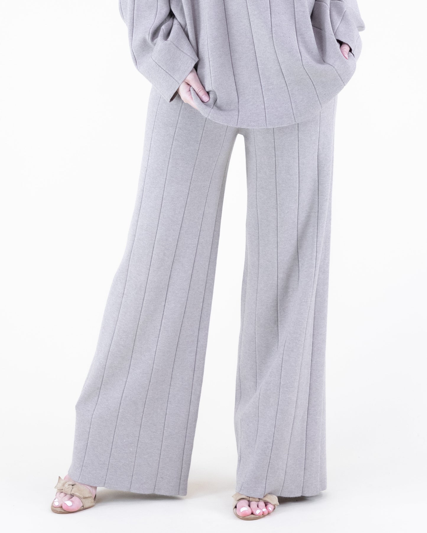 Warm Tone Wide Ribbed Knitted Pants - S/M, L/XL