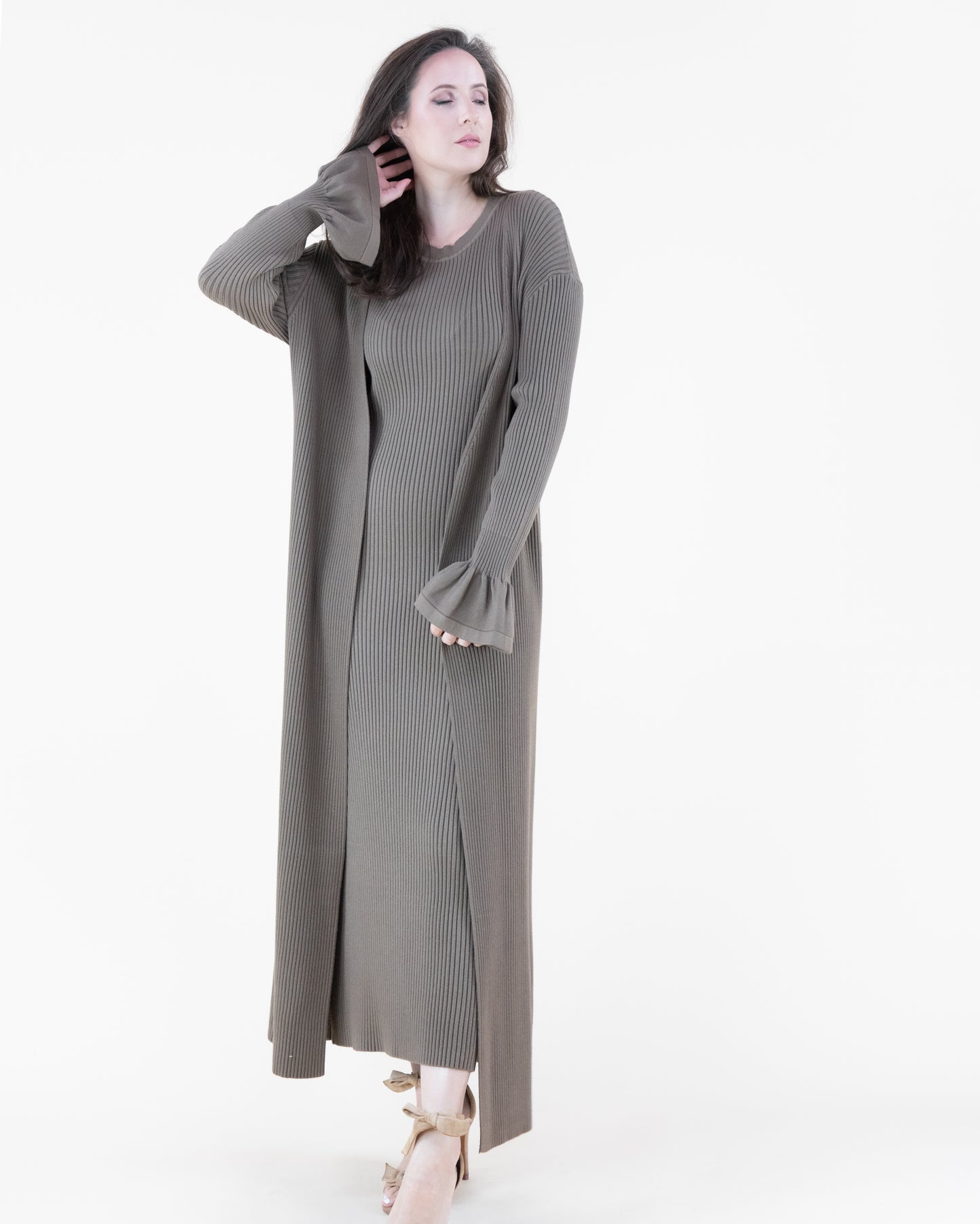 Warm Tone Ribbed Sleeveless Bodycon Sweater Dress
