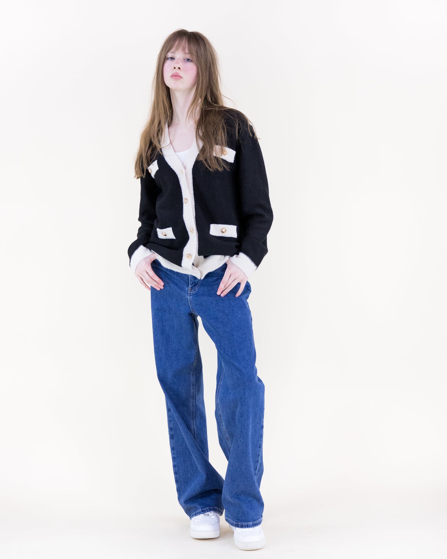 Color Blocked Four Patch Pocket Boxy Cardigan