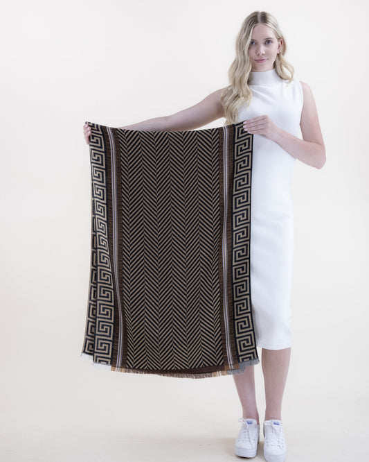 Herringbone Scarf w/ Greek Key Borders and Stripe