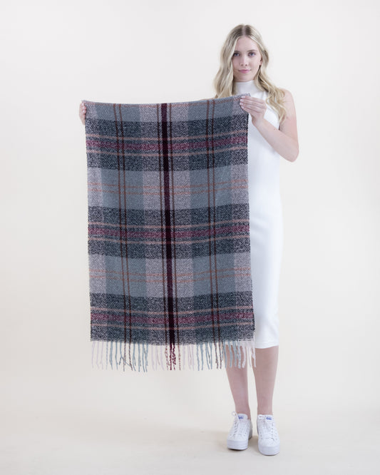 Multi Tone Herringbone Plaid Scarf w/ Fringe