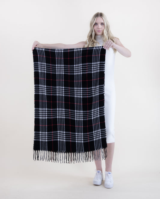 Soft Feel Highland Plaid Scarf w/ Red Line Accent