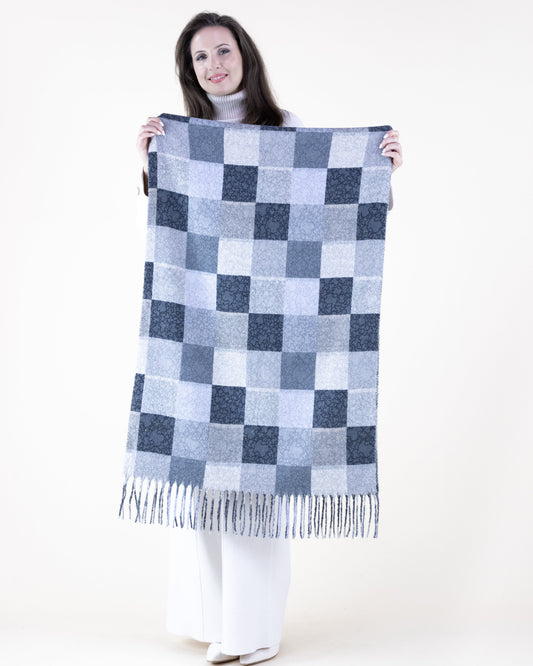 Monochromatic Squares Scarf w/ Fringe