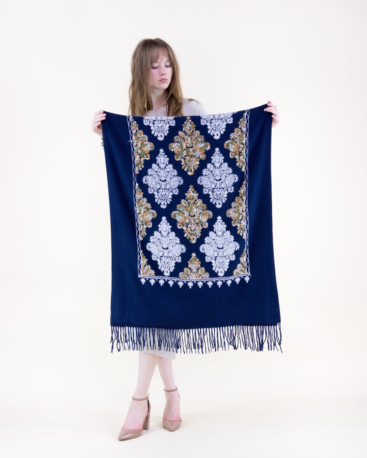 Embroidered Floral Diamond Scarf