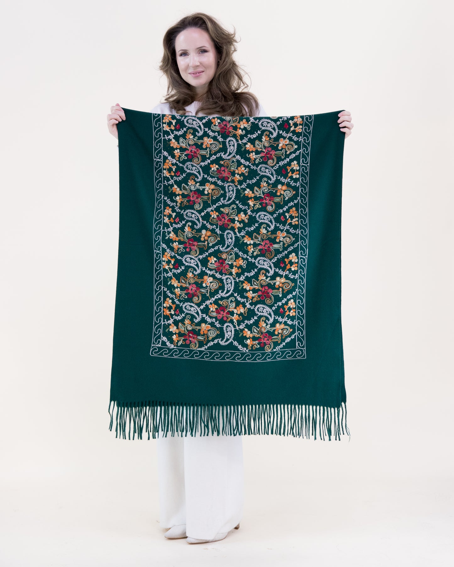 Embroidered Garden Vinework Rhinestone Scarf