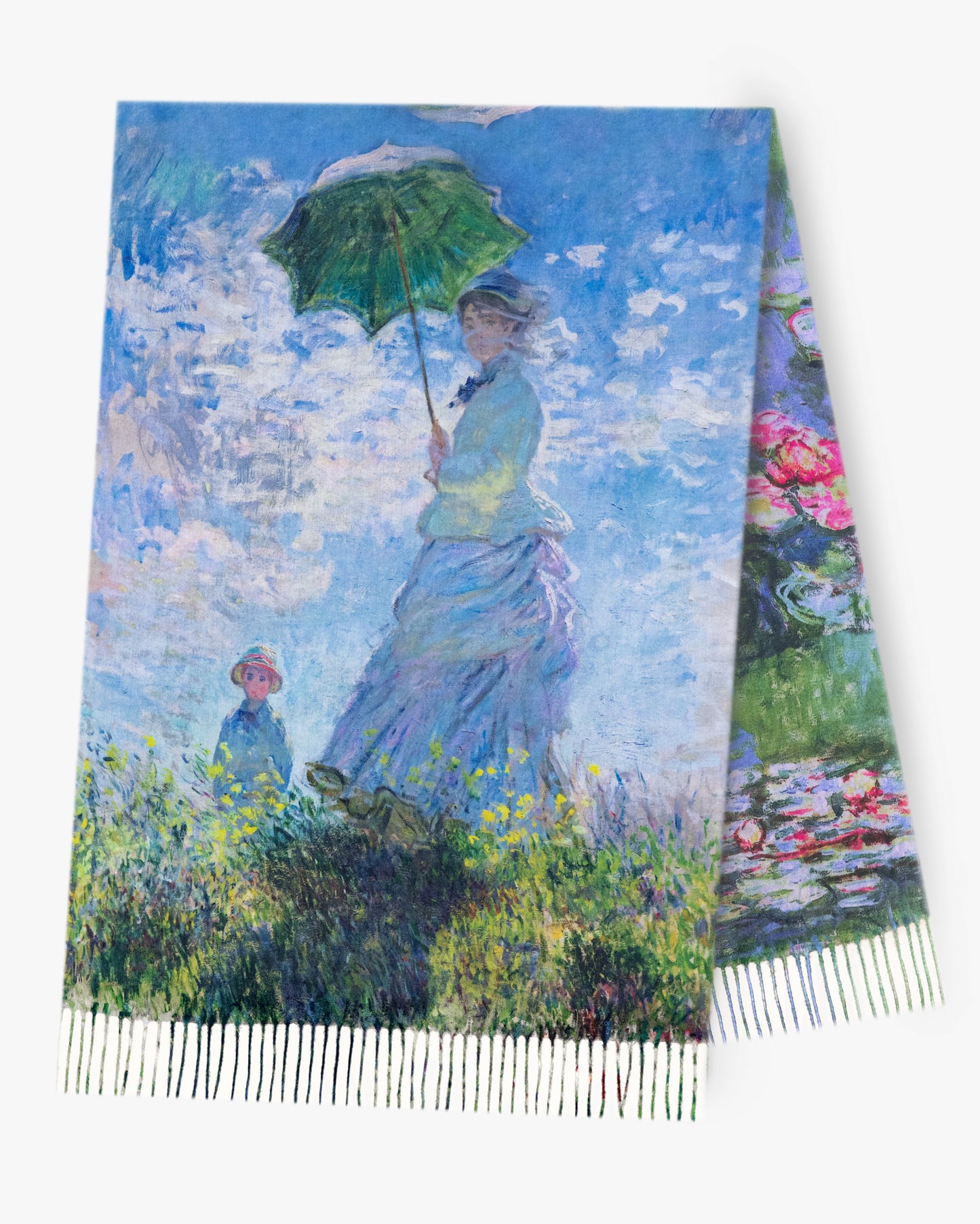Woman with a Parasol and Lotus Flower Double Sided Scarf