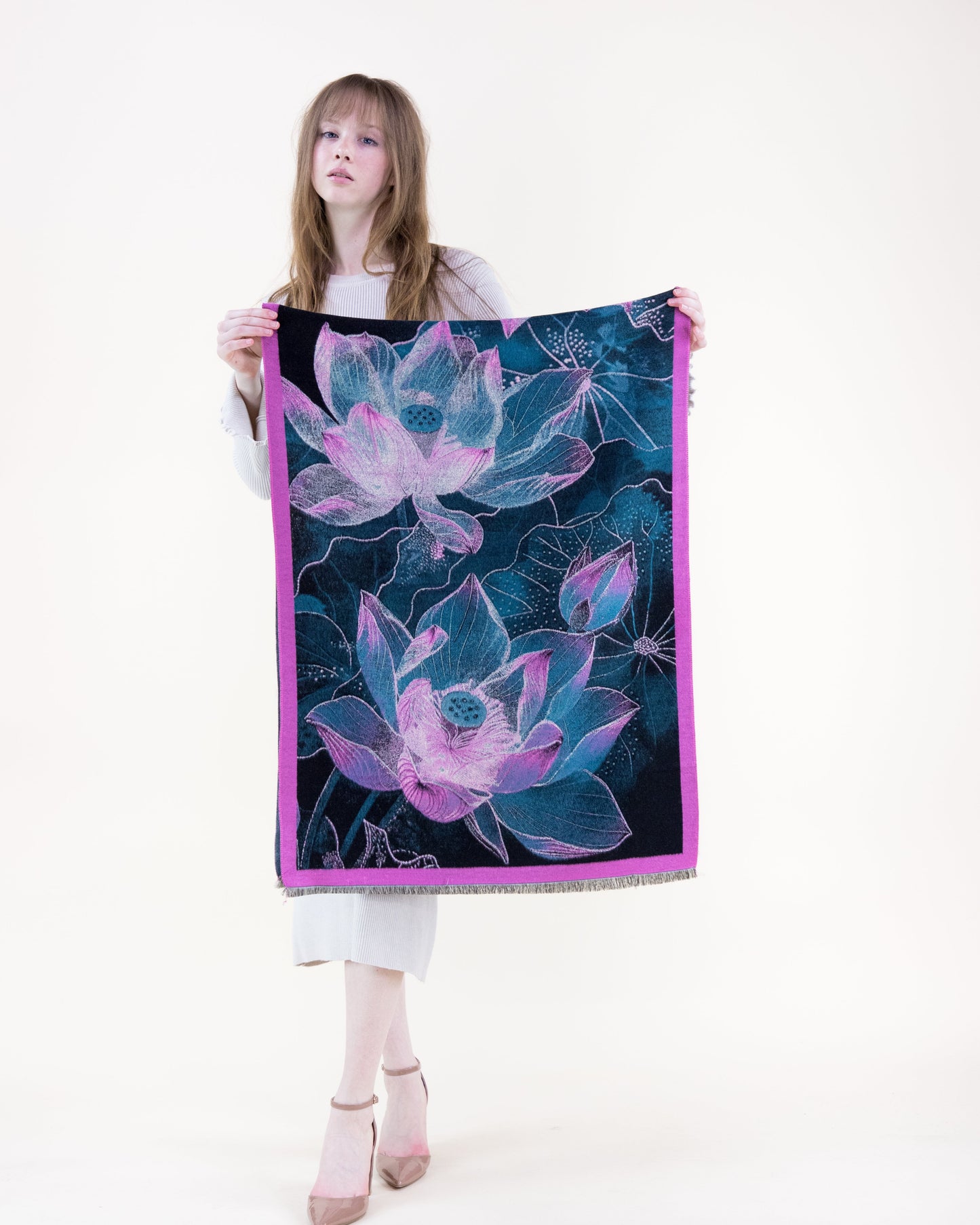 Mystical Lotus Bloom Premium Scarf - TEAL MAGENTA