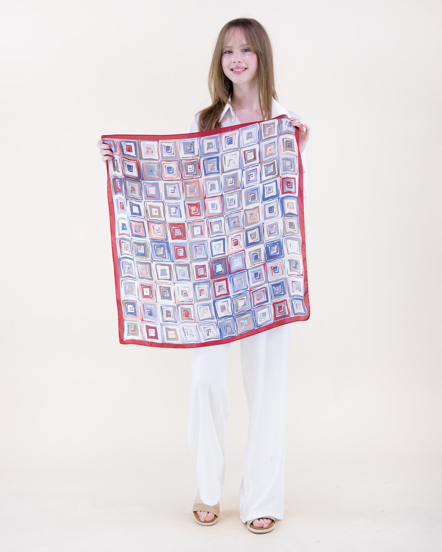 Multi Concentric Squares Satin Small Square Scarf