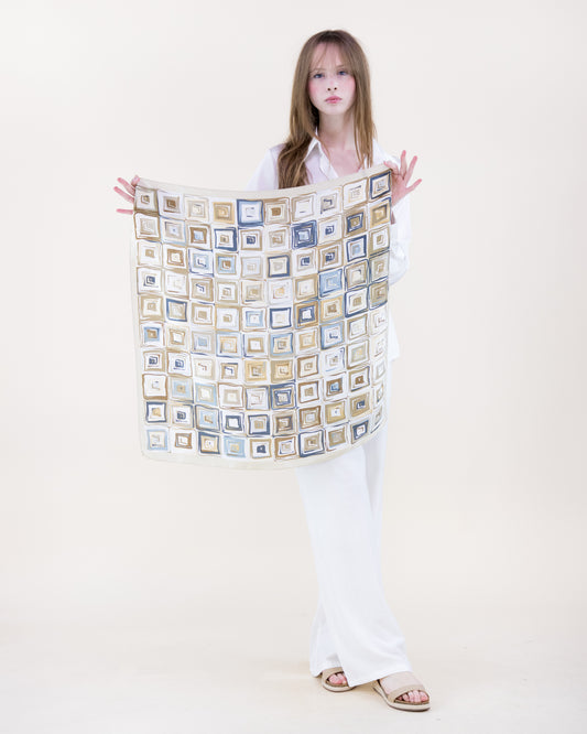 Multi Concentric Squares Satin Small Square Scarf