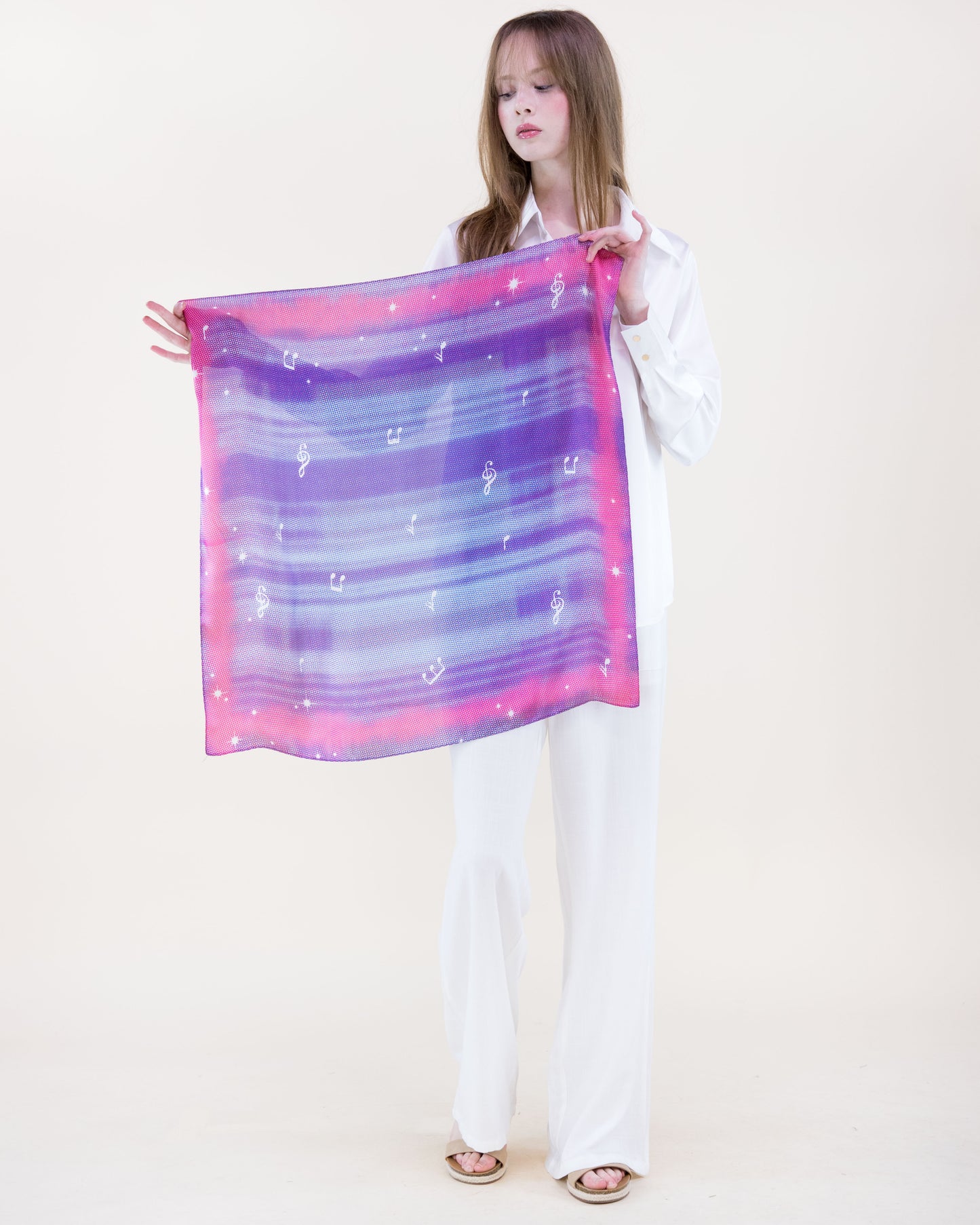 Pixel Dots Treble Clef Satin Small Square Scarf