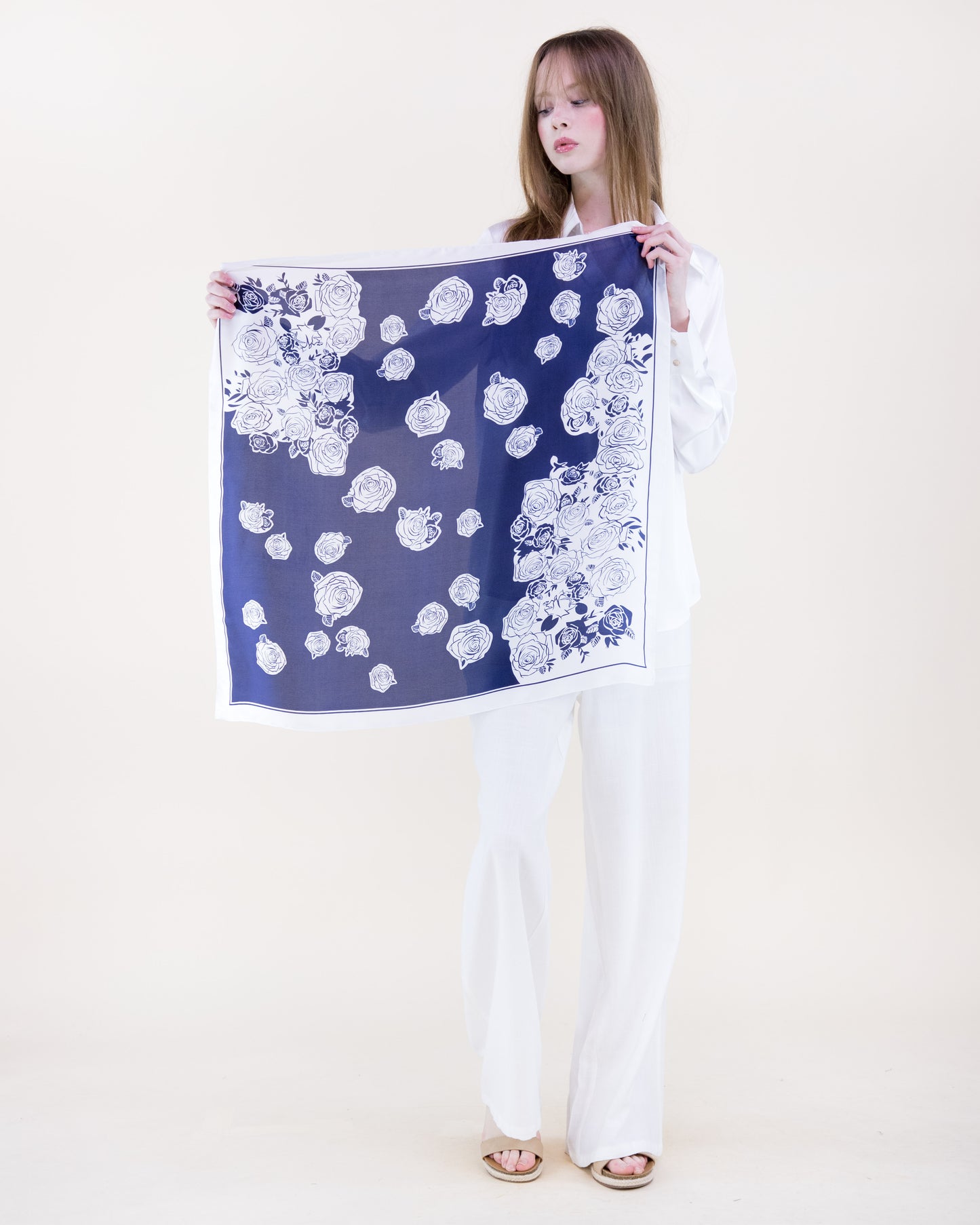 Monochrome Roses Satin Small Square Scarf