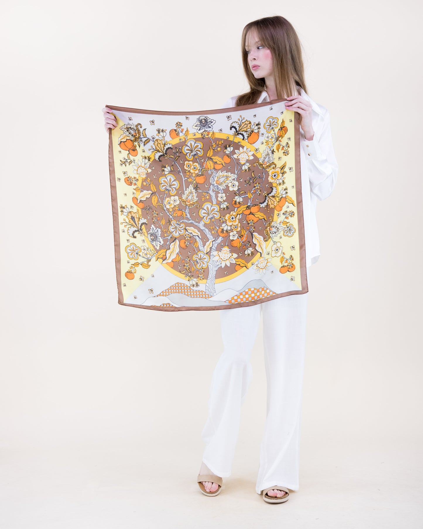 Folk Florals Satin Small Square Scarf