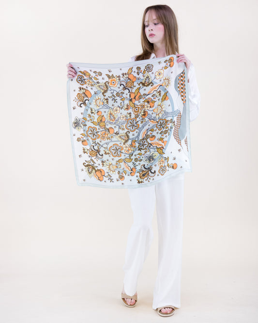 Folk Florals Satin Small Square Scarf