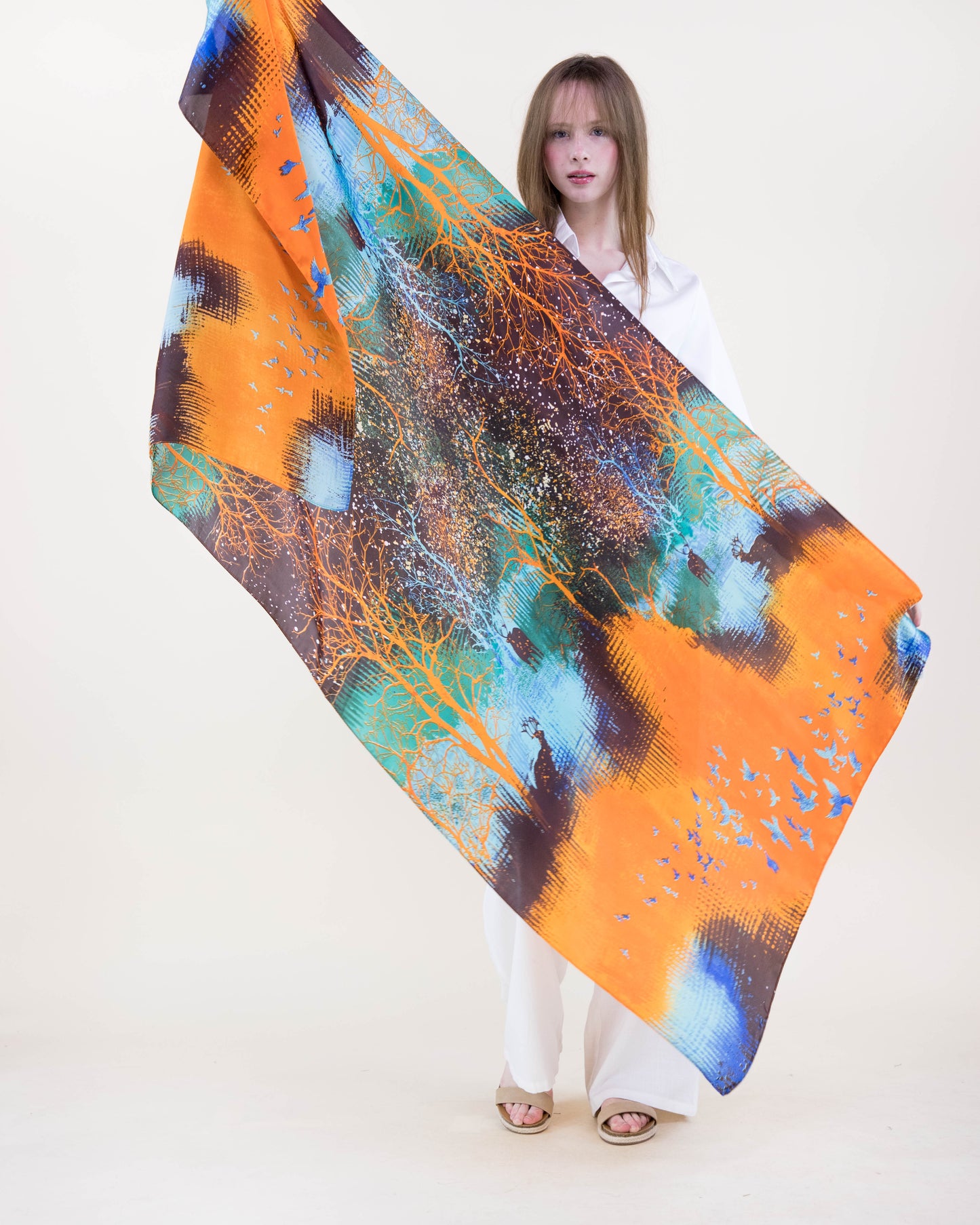 Inverse Forest Dream Satin Long Scarf
