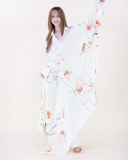 Rose Branch Satin Long Scarf